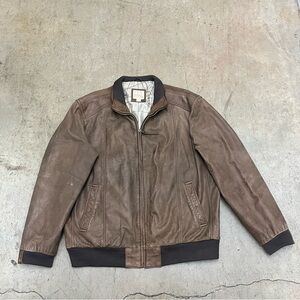 Jos. A. Bank Brown Leather Bomber Jacket